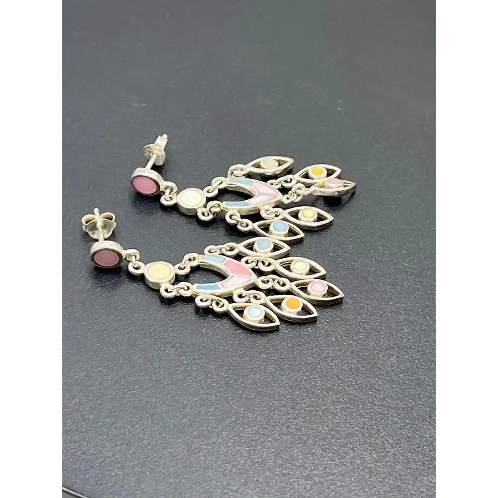 Sterling Silver Pastel Mother‎ of Pearl Inlay Boho Statement Chandelier Earring